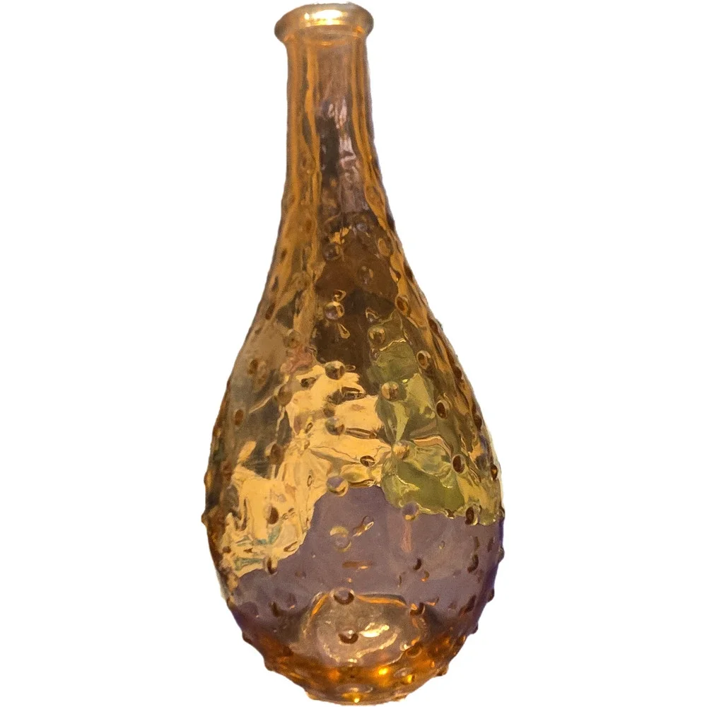 Vintage Amber Hobnail Glass Bud Vase Tear Drop Shape